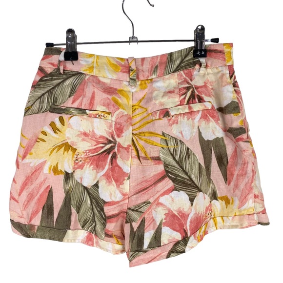 Joie 100% Linen Shorts Tropical Palm Print Women’s Size 00 Floral Pockets - Picture 4 of 7